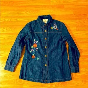 Vintage Embroidered Floral Botanical Button Front Denim Top S - country boho